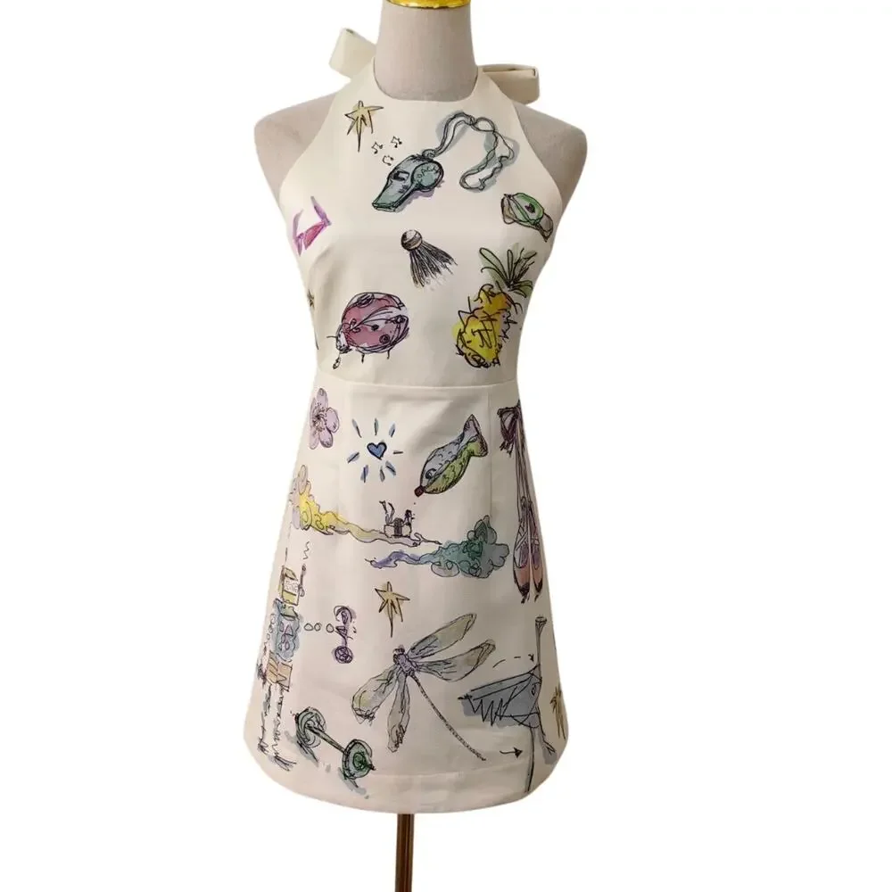 Alemais + Anouk Colantoni Court organic cotton-twill halterneck mini dress US 8 - Picture 7 of 12